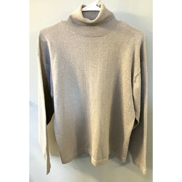 The Icing Tops - The Icing Relaxed Fit Stretch Silver Metallic Turtleneck Top Size Medium